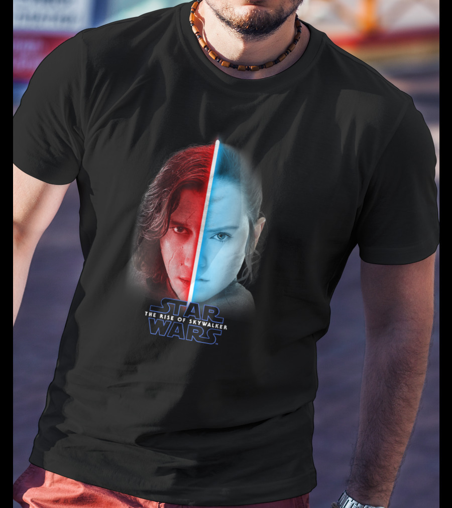 Star Wars The Rise Of Skywalker Rey Kylo Ren Lightsaber Split T-Shirt