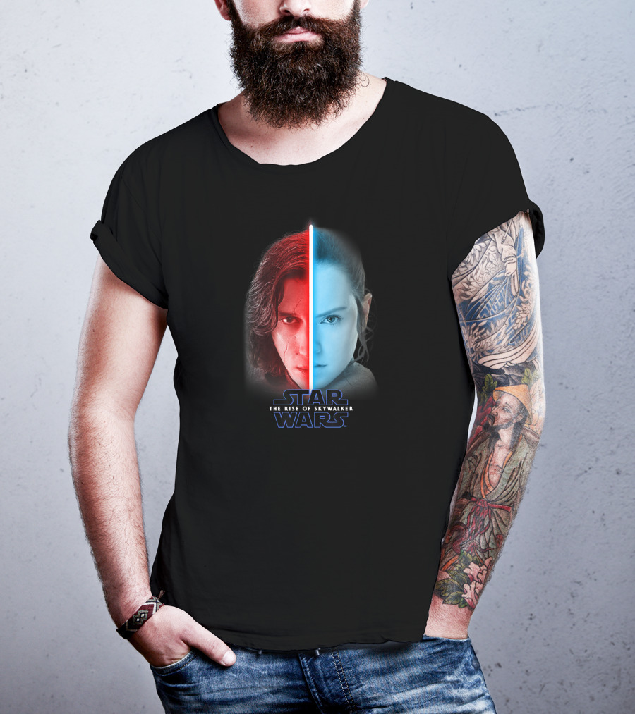 Star Wars The Rise Of Skywalker Rey Kylo Ren Lightsaber Split T-Shirt