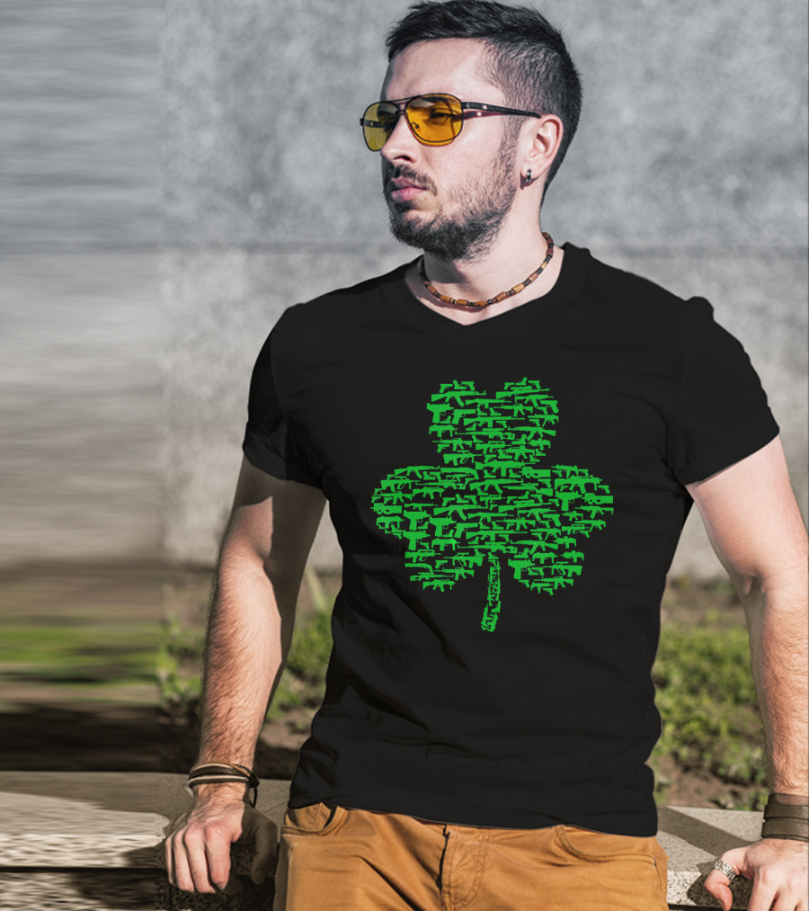 St Patrick's Day Clover Made Of Guns T-Shirt