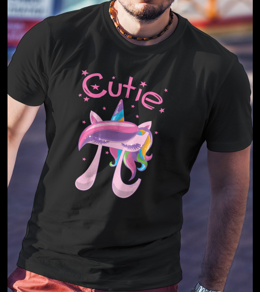 Cutie Pi Unicorn Girls With Rainbow Horn And Stars T-Shirt