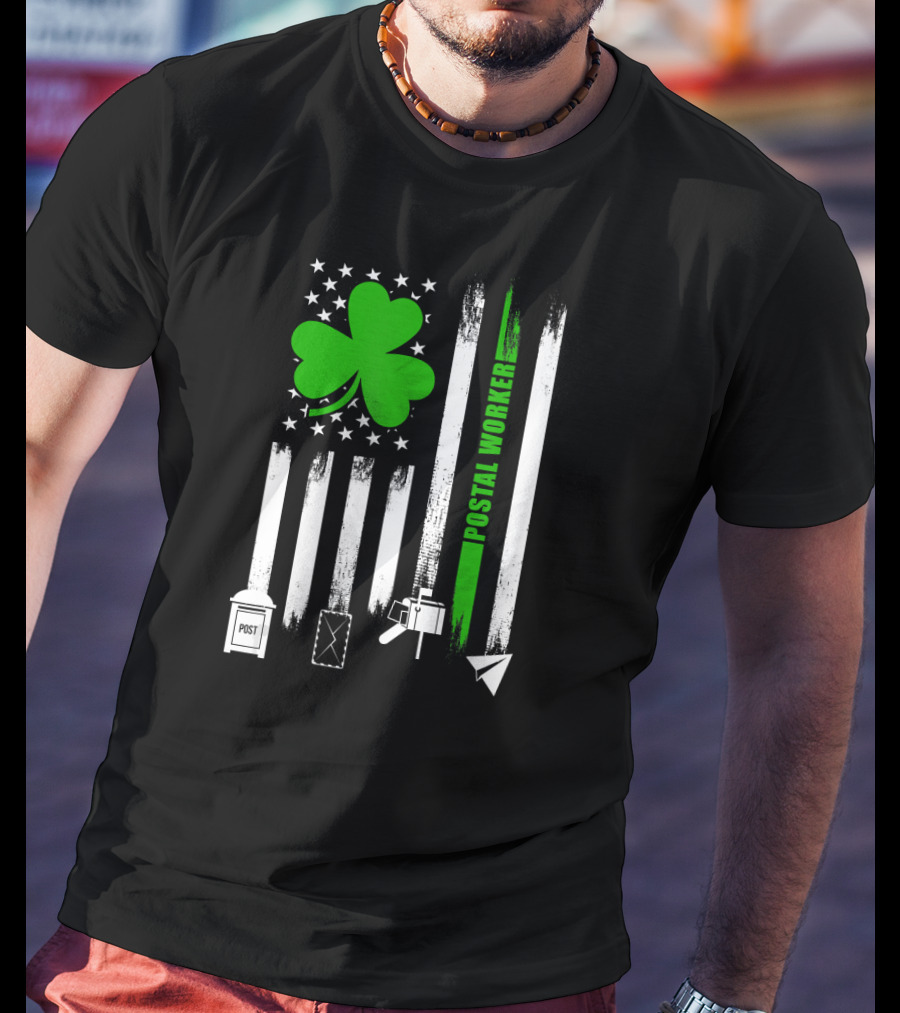 Flag Shamrock Postal Worker With USA Icons T-Shirt