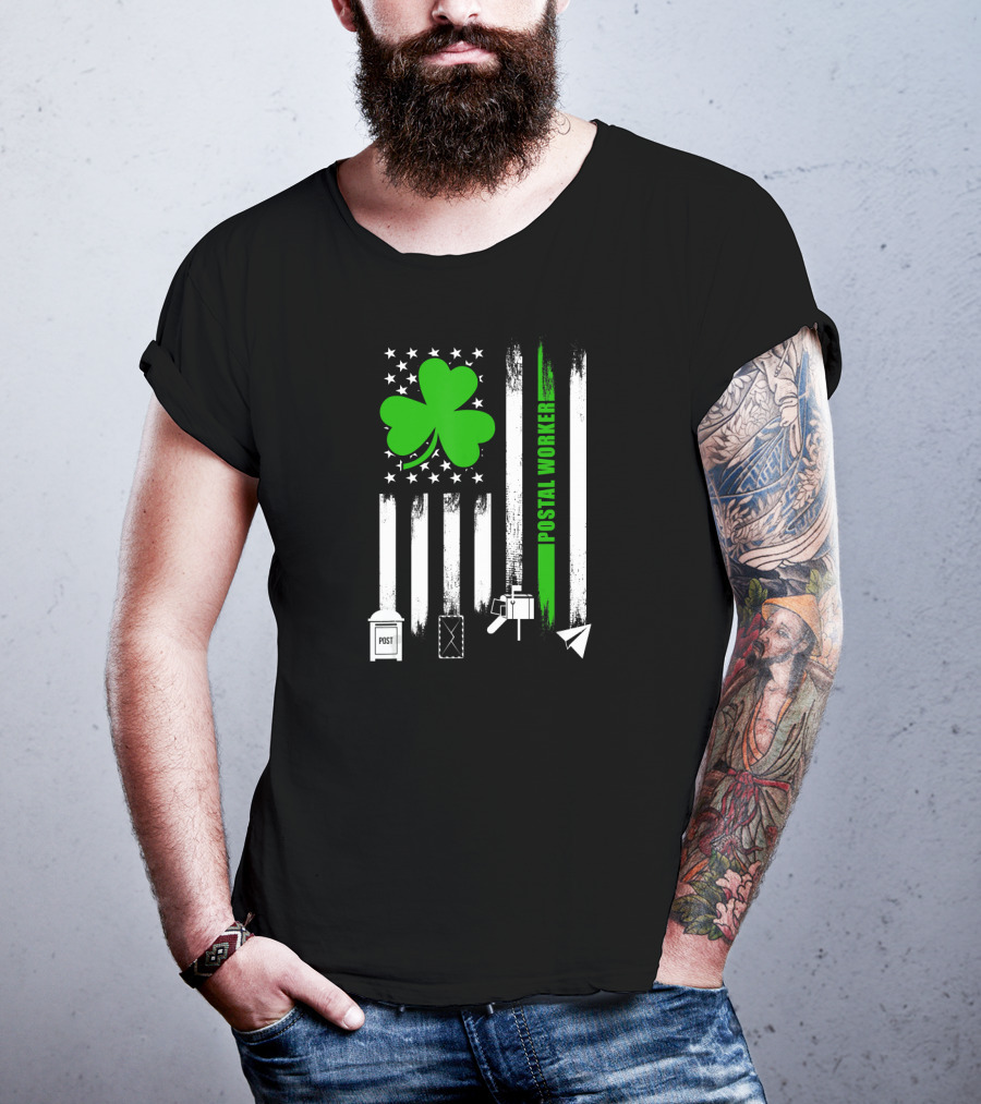 Flag Shamrock Postal Worker With USA Icons T-Shirt