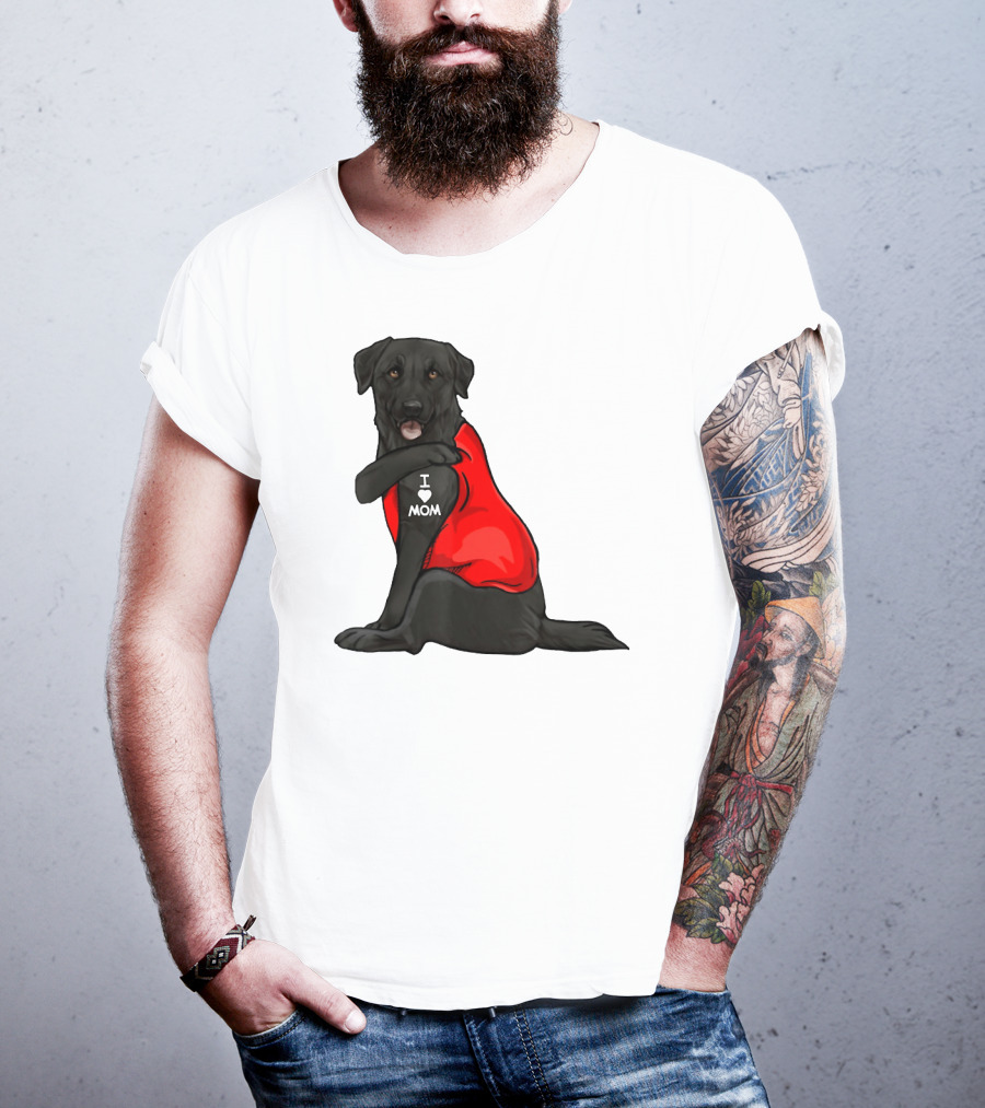 I Love Mom Funny Labrador Retriever Dog Tattoo Red T-Shirt