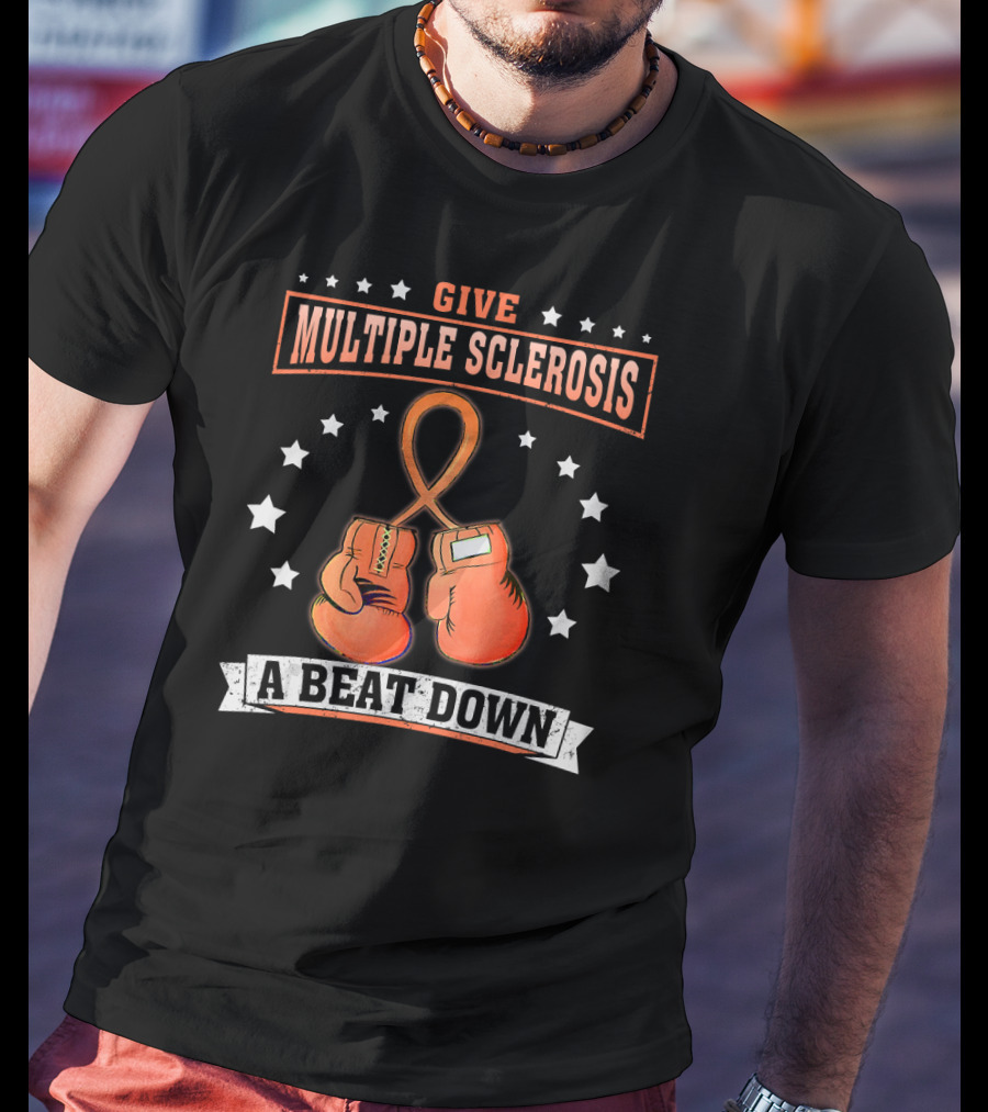 Give Multiple Sclerosis A Beat Down Boxing Gloves Ribbon Stars T-Shirt