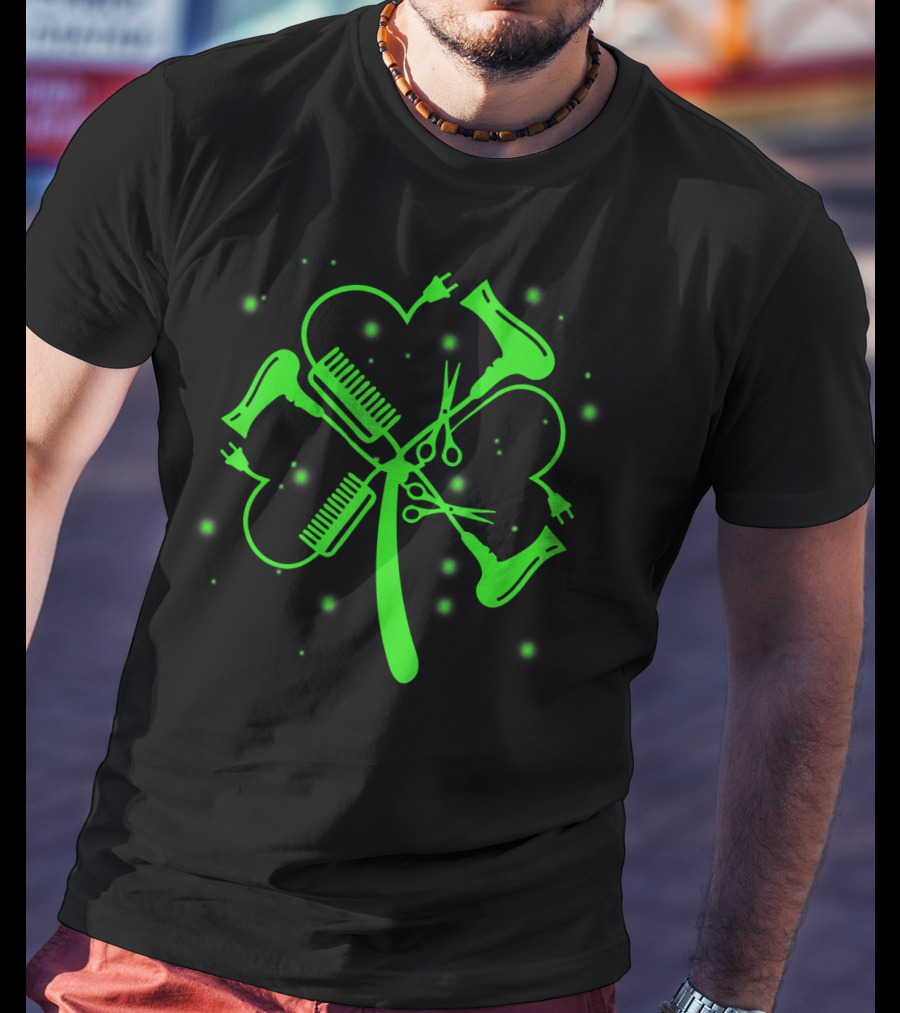 Hair Stylist Shamrock Hairdryer Comb Scissors St. Patrick's Day T-Shirt