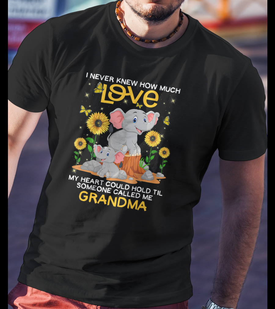 I Never Knew How Much Love My Heart Could Hold Til Someone Called Me Grandma Elephant Sunflowers Butterflies T-Shirt
