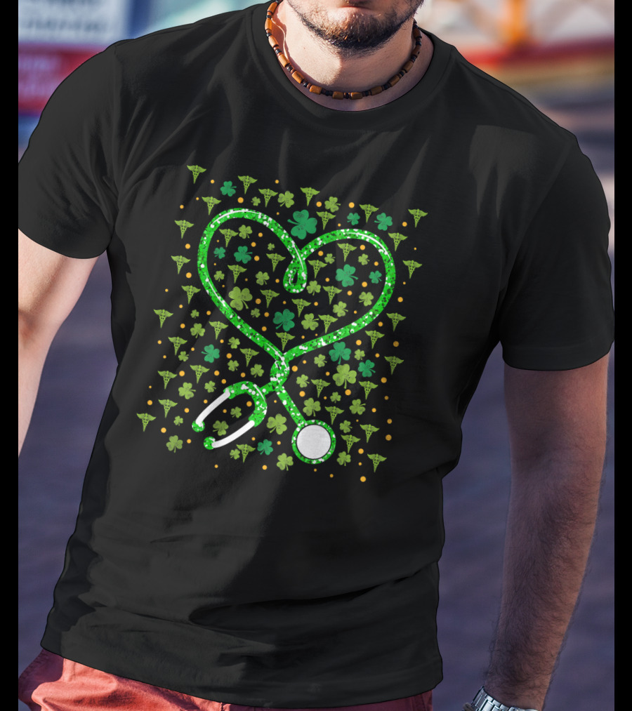 Respiratory Therapist Stethoscope Heart And St. Patrick's Shamrocks T-Shirt