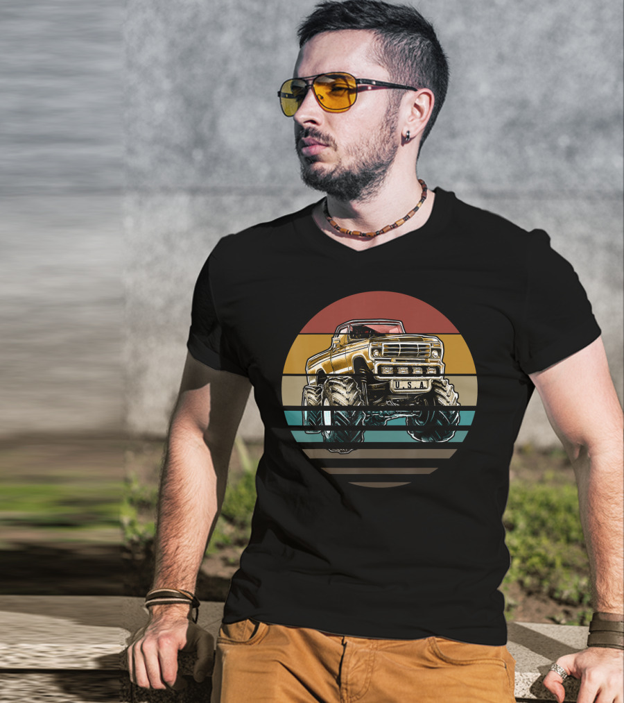 USA Retro Vintage Monster Truck Sunset T-Shirt