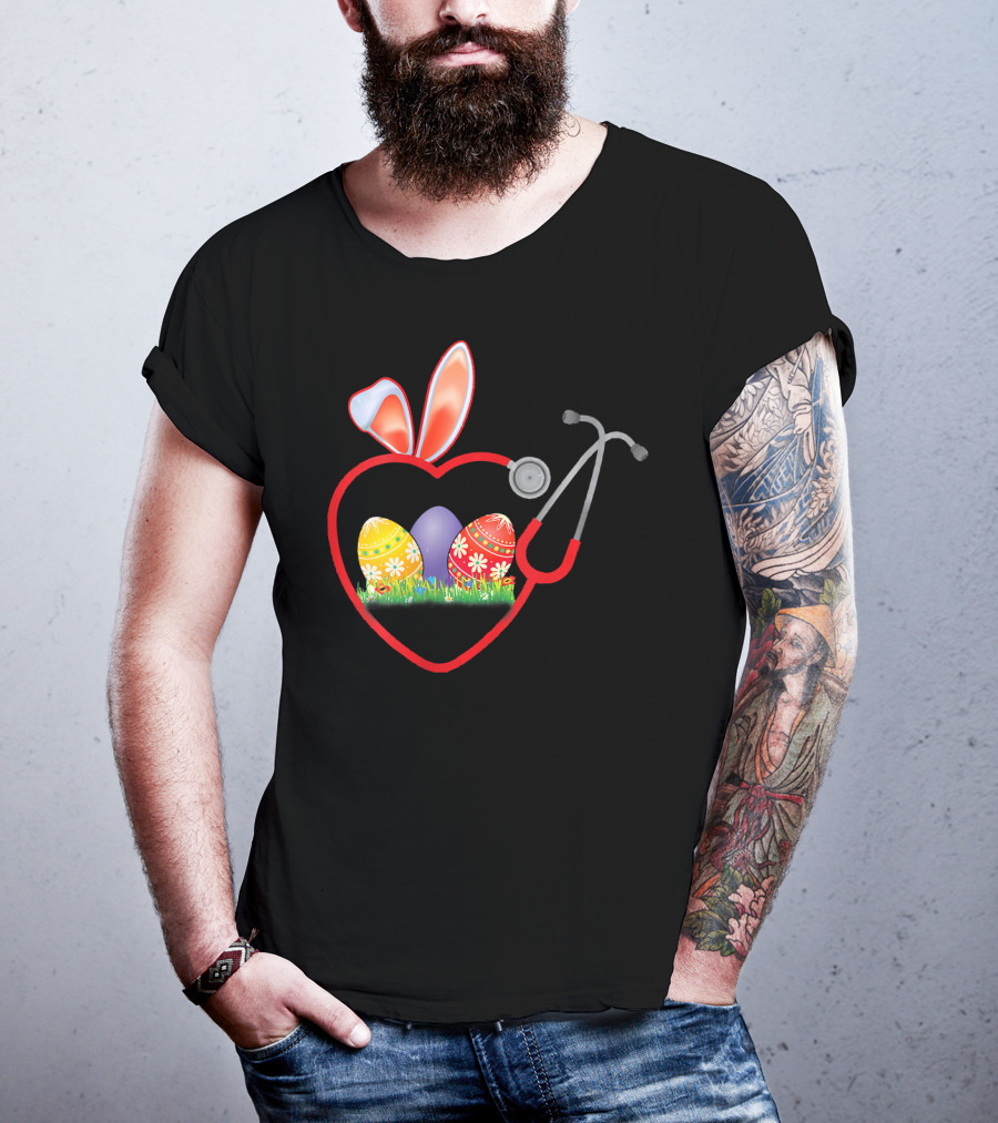 Stethoscope Heart Bunny Ears Easter Eggs Nurse T-Shirt