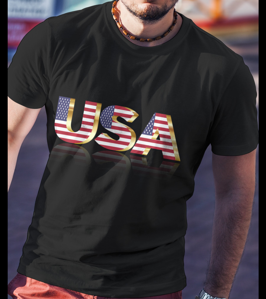USA America Flag Patriotic Text T-Shirt