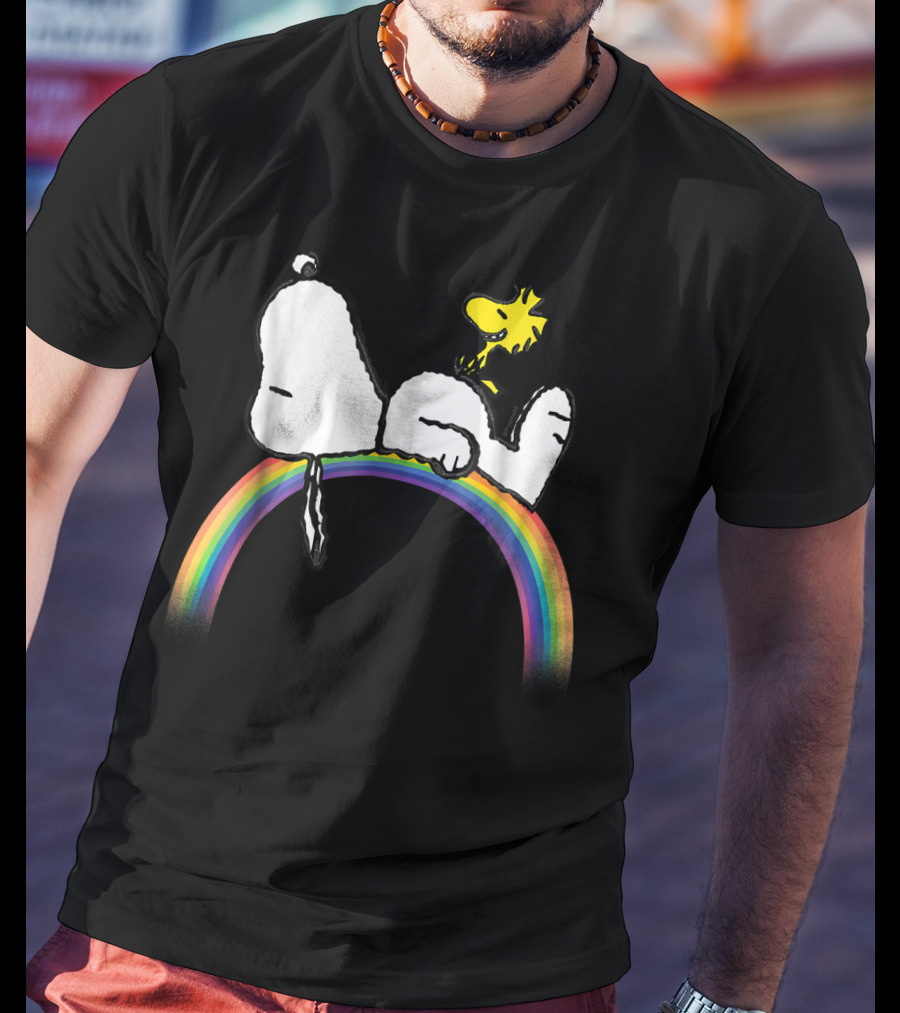 Peanuts Snoopy Woodstock Lying On Rainbow T-Shirt
