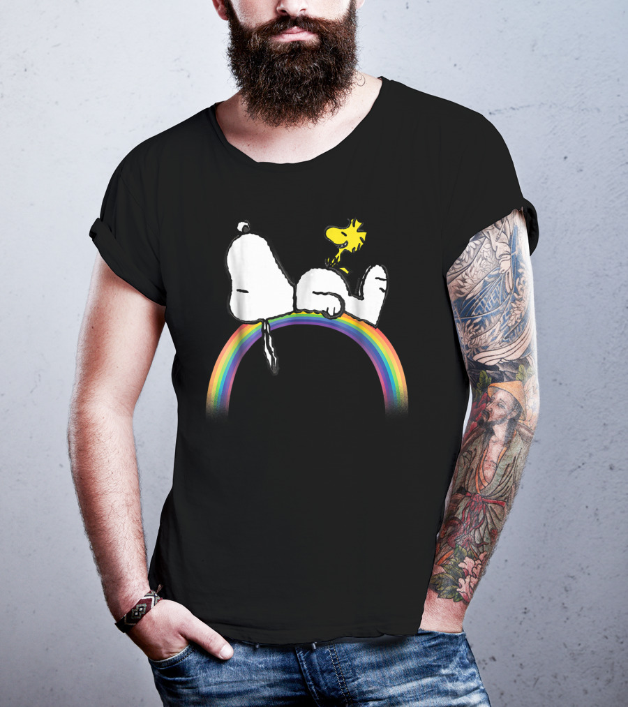 Peanuts Snoopy Woodstock Lying On Rainbow T-Shirt