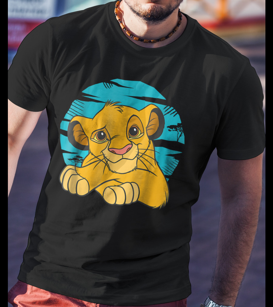 Disney The Lion King Young Simba Resting 90s Style Blue Background T-Shirt