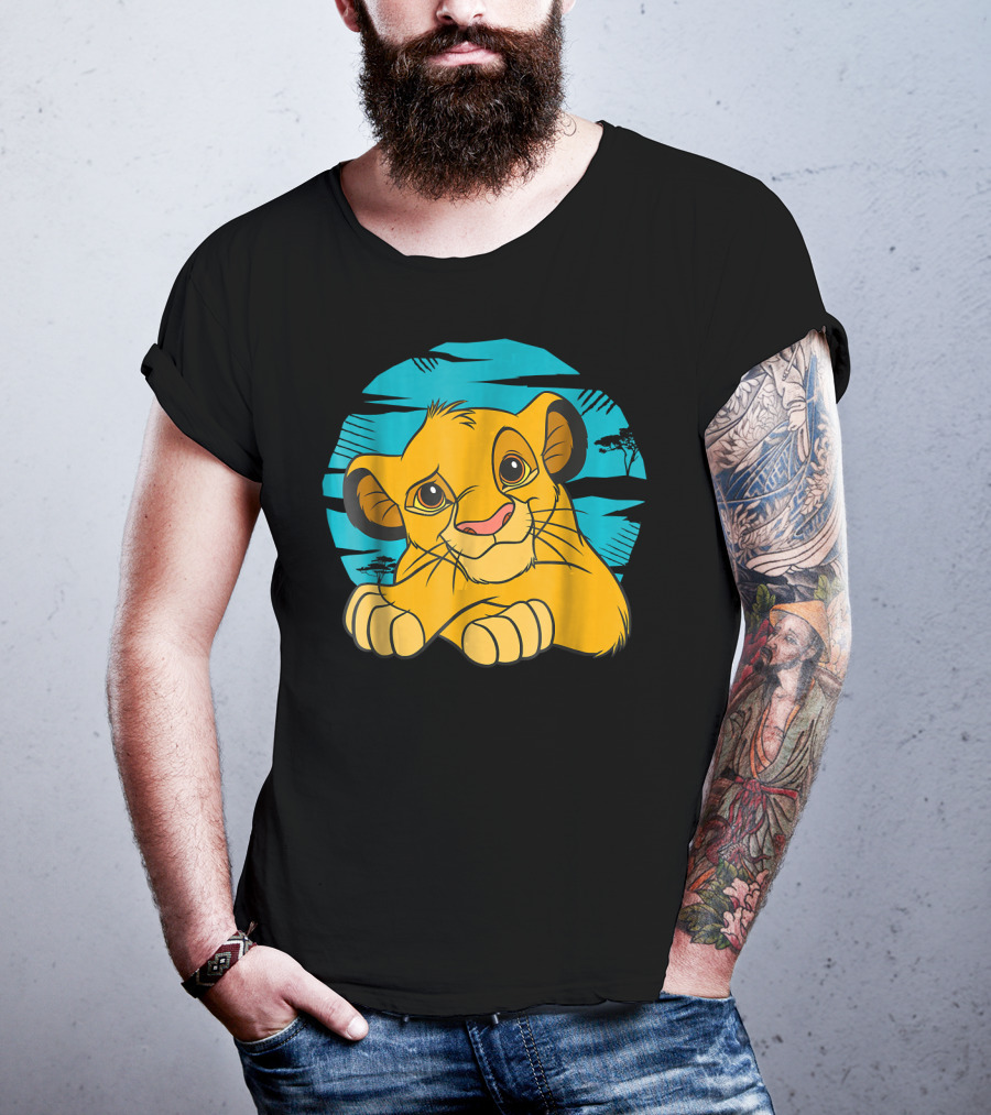 Disney The Lion King Young Simba Resting 90s Style Blue Background T-Shirt