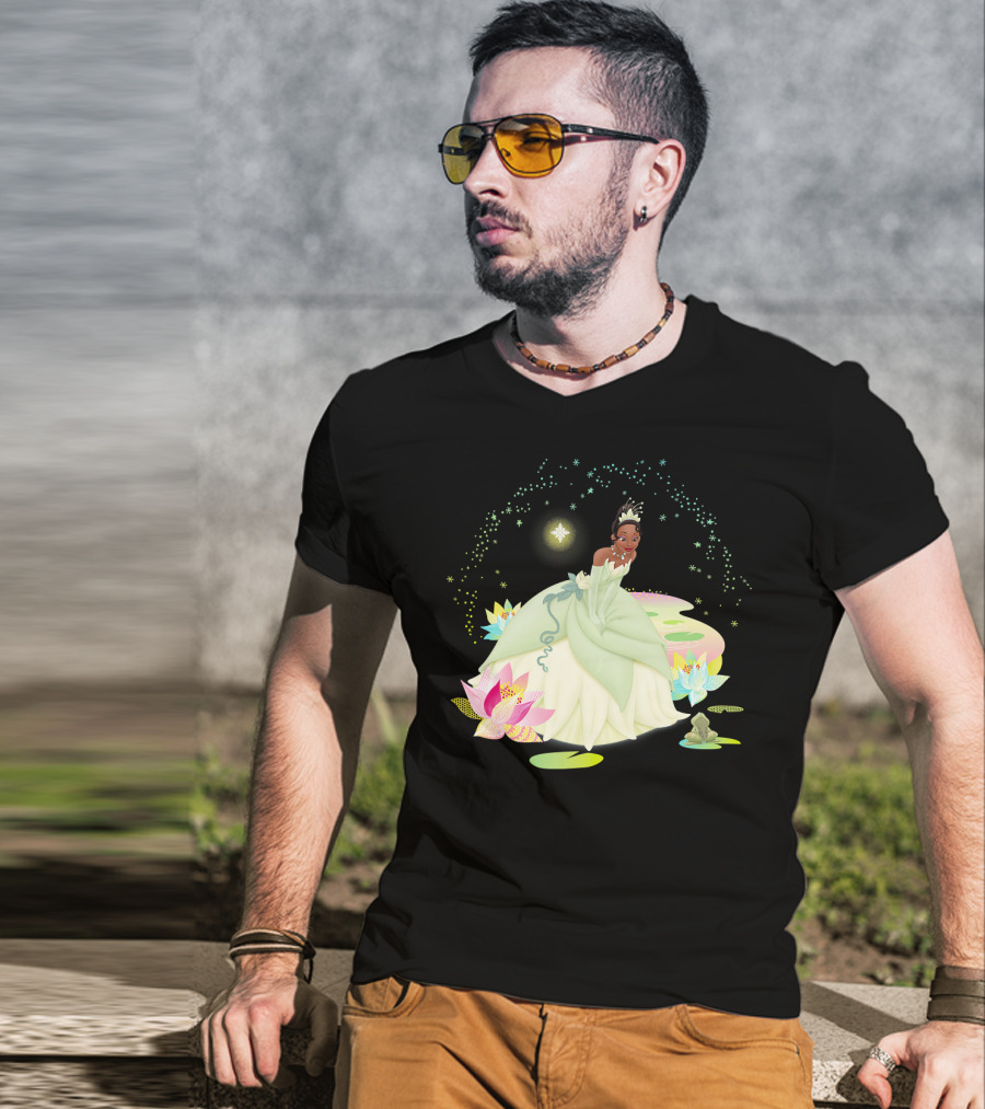 Disney The Princess And The Frog Tiana Bayou Magic Night Scene With Lily Pads And Frog T-Shirt