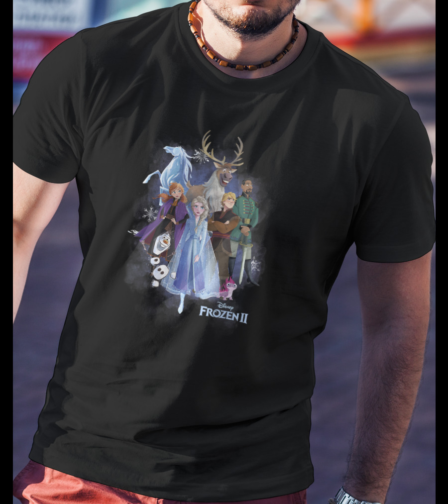 Disney Frozen 2 Main Characters Group Shot With Elsa Anna Olaf Kristoff Sven And Nokk T-Shirt