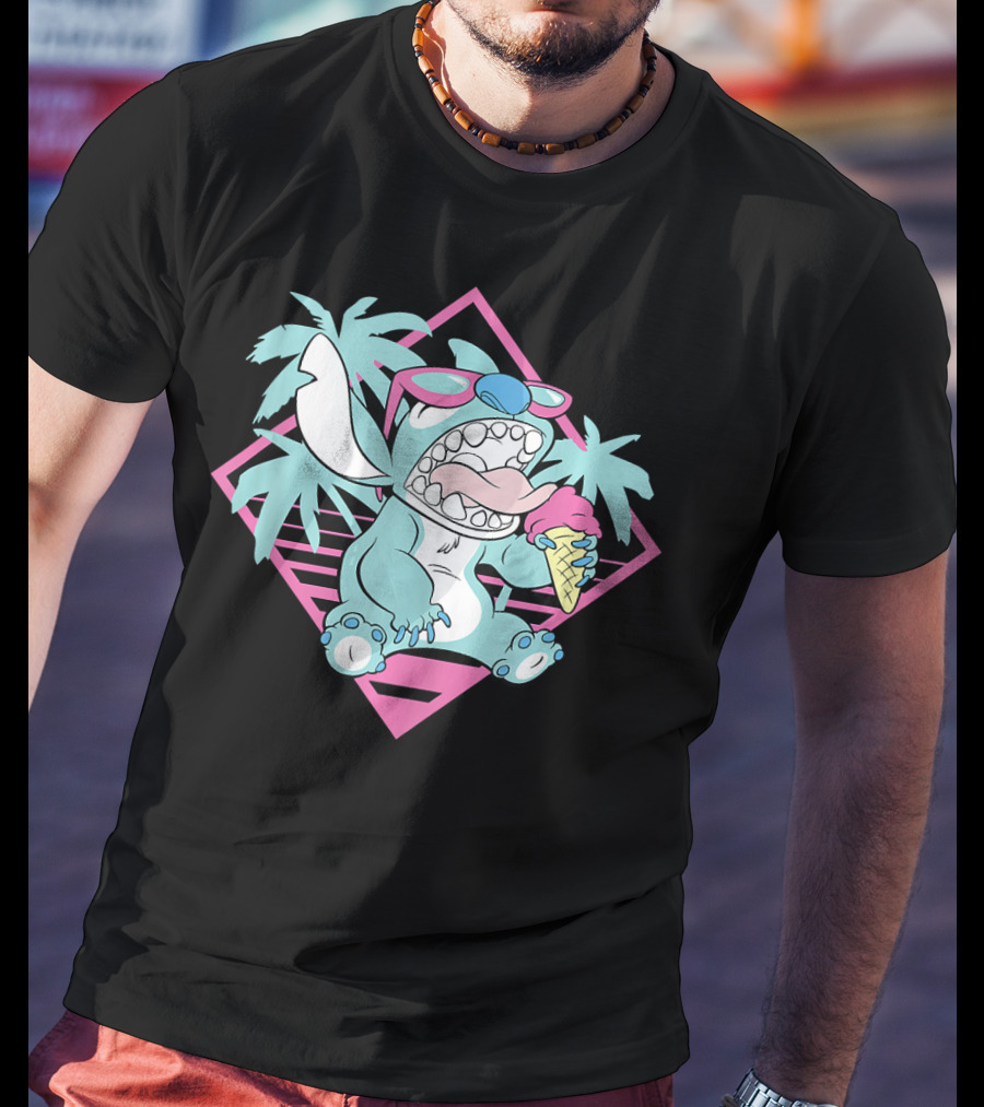 Disney Lilo Stitch 90s Beach Ice Cream Palm Trees Aesthetic T-Shirt