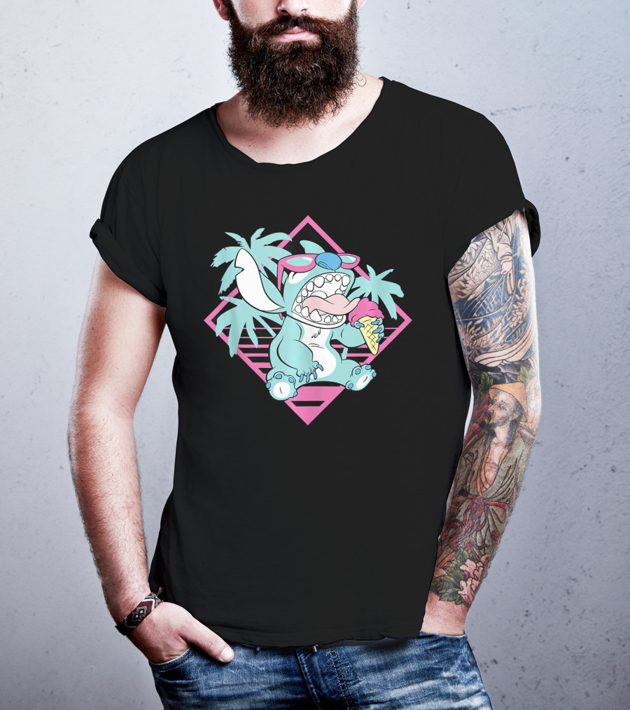 Disney Lilo Stitch 90s Beach Ice Cream Palm Trees Aesthetic T-Shirt