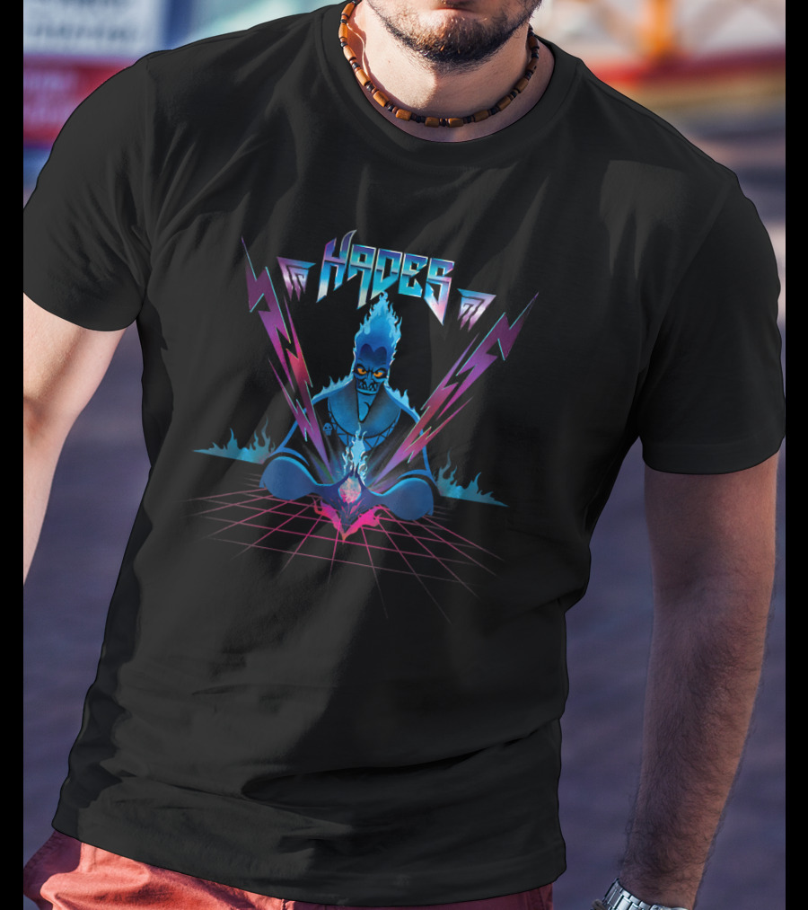 Disney Villains Hades 90s Rock Band Style Lightning Flames T-Shirt
