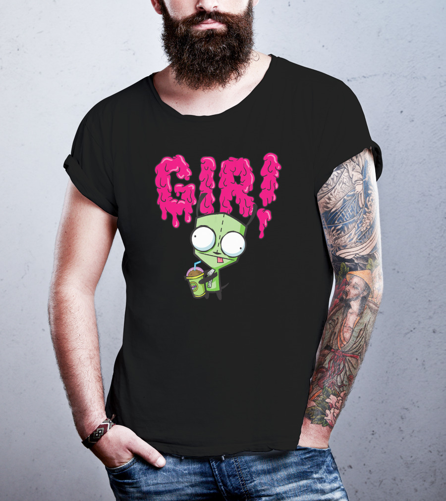 Gir Slime Text Holding Slush Drink Invader Zim T-Shirt