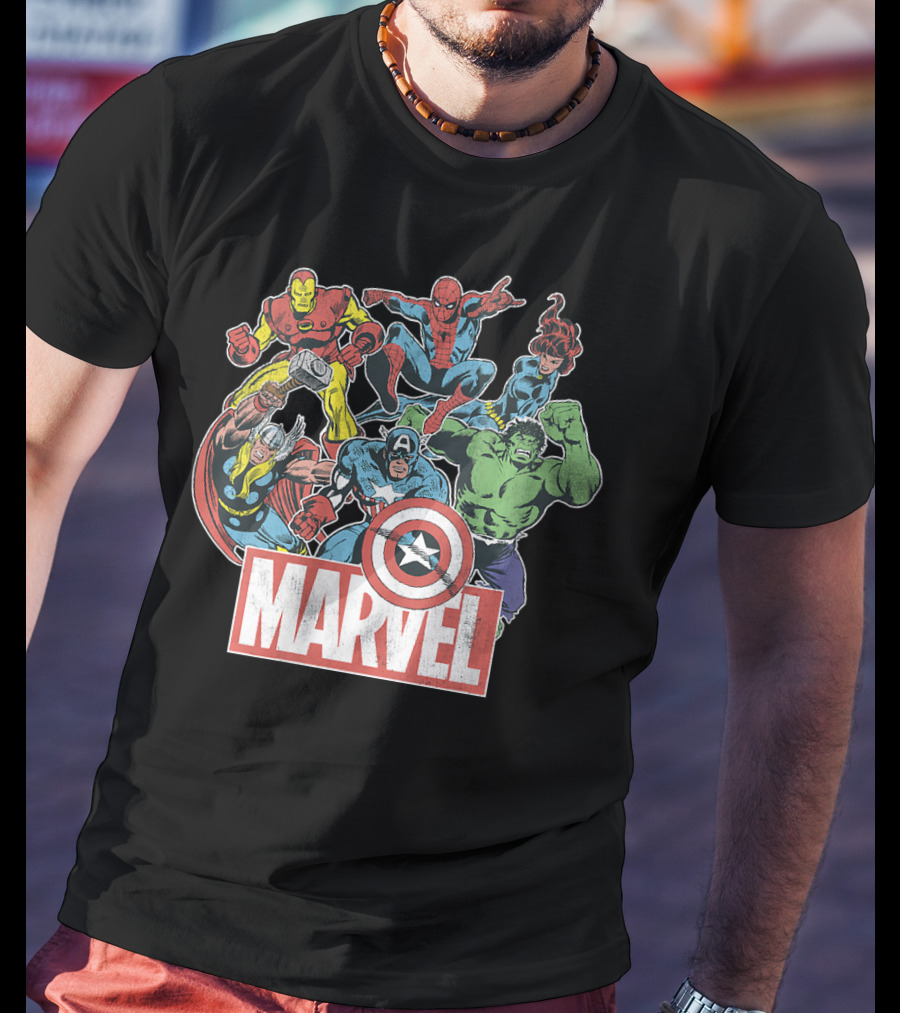 Marvel Avengers Iron Man Thor Captain America Hulk Spider-Man Classic Team T-Shirt