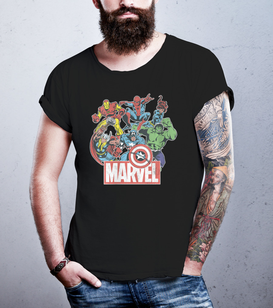 Marvel Avengers Iron Man Thor Captain America Hulk Spider-Man Classic Team T-Shirt