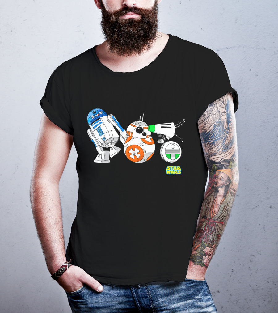 Star Wars The Rise Of Skywalker Droid Cartoon Lineup R2-D2 BB-8 D-O T-Shirt