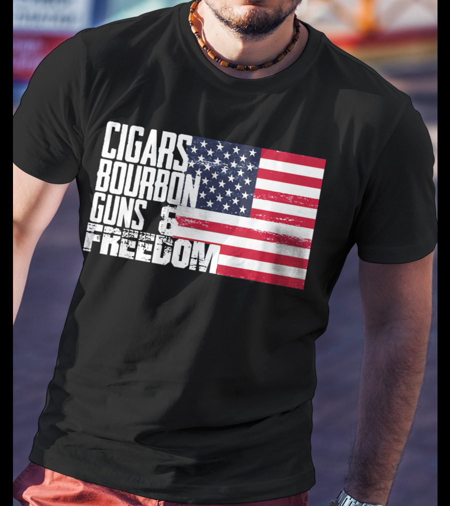 Cigars Bourbon Guns Freedom American Flag T-Shirt