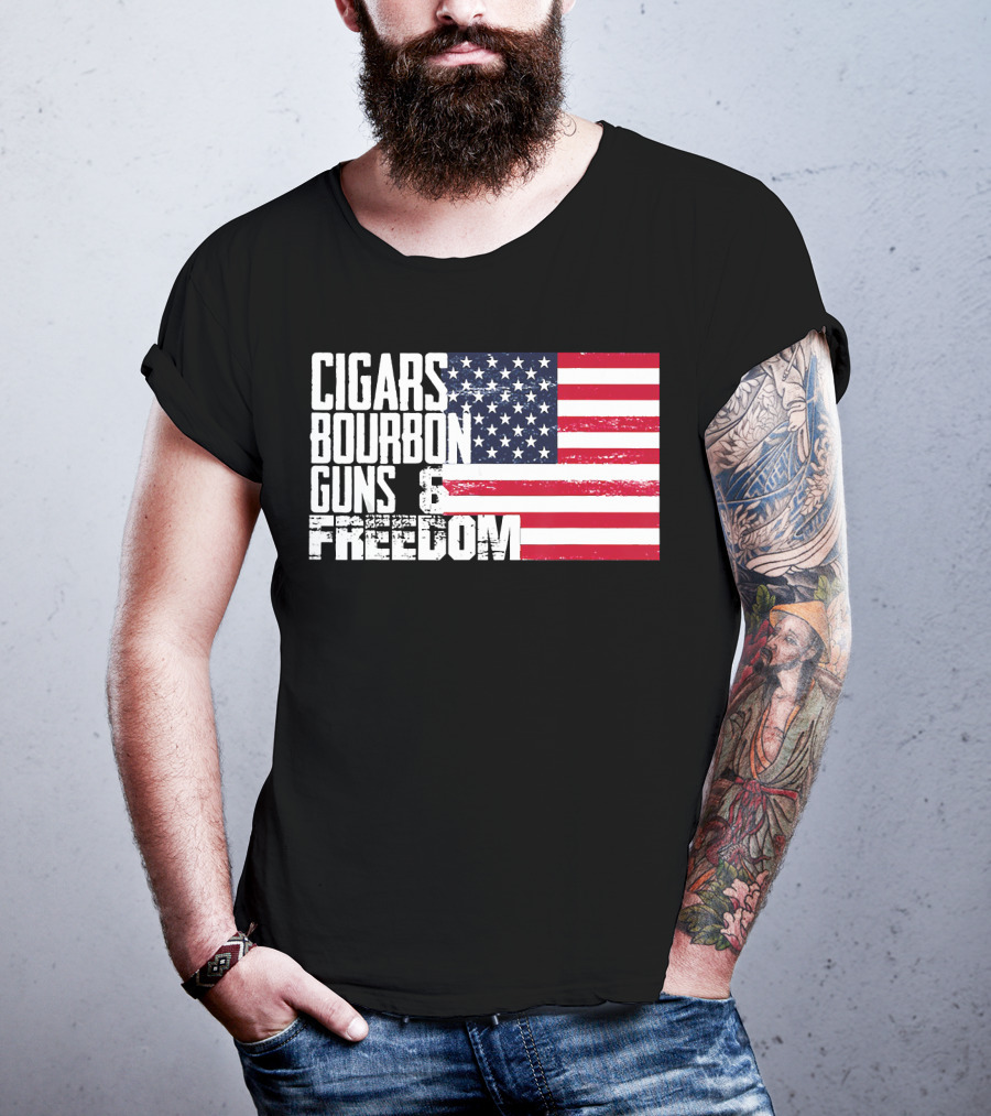 Cigars Bourbon Guns Freedom American Flag T-Shirt