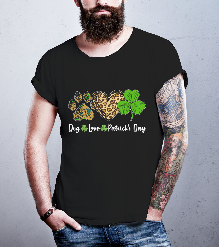 Dog Love Leopard Shamrock Patrick's Day T-Shirt