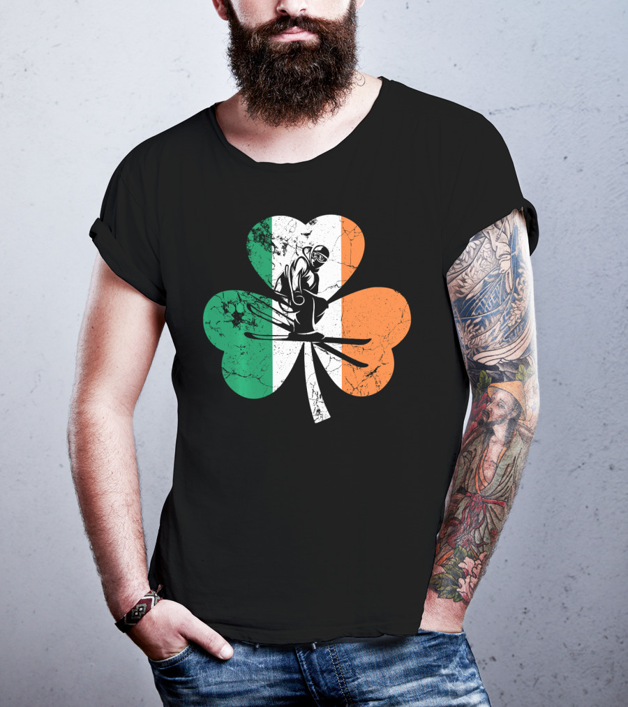 Skiing Shamrock St Patrick's Day Ireland Irish Flag T-Shirt