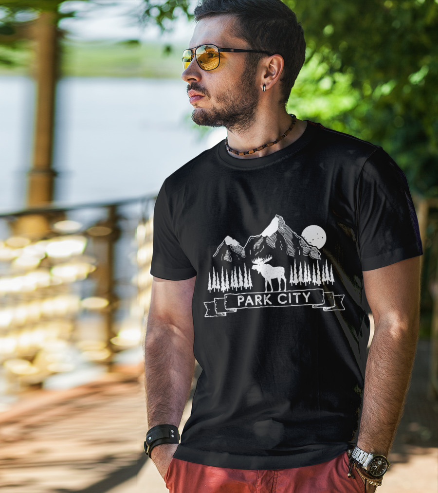 Park City Moose Mountain Trees Moon Utah T-Shirt