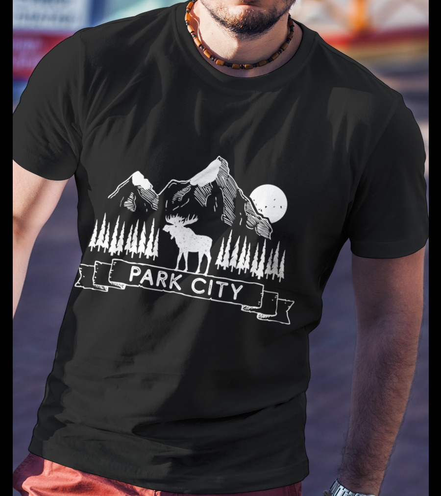 Park City Moose Mountain Trees Moon Utah T-Shirt