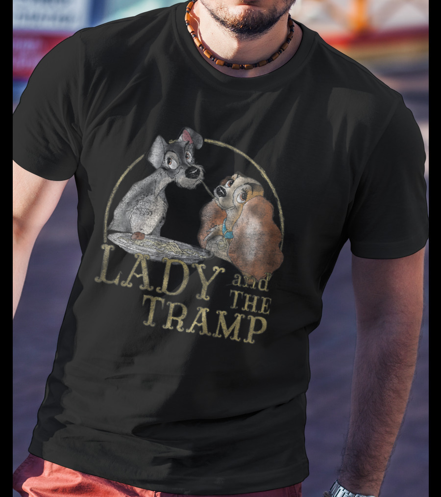 Lady And The Tramp Eating Spaghetti Iconic Scene Disney T-Shirt