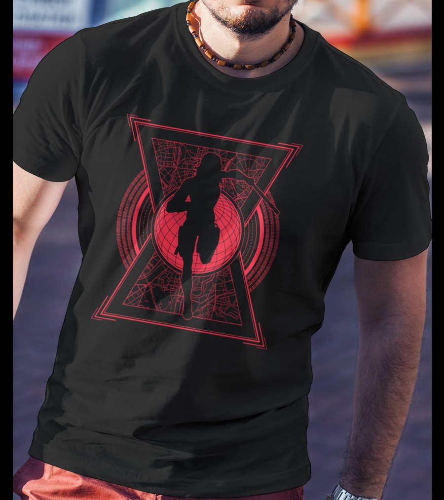 Marvel Black Widow Movie Natasha Romanoff Silhouette Red Hourglass Map T-Shirt