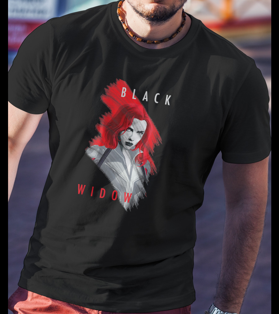 Black Widow Marvel Red Brush T-Shirt