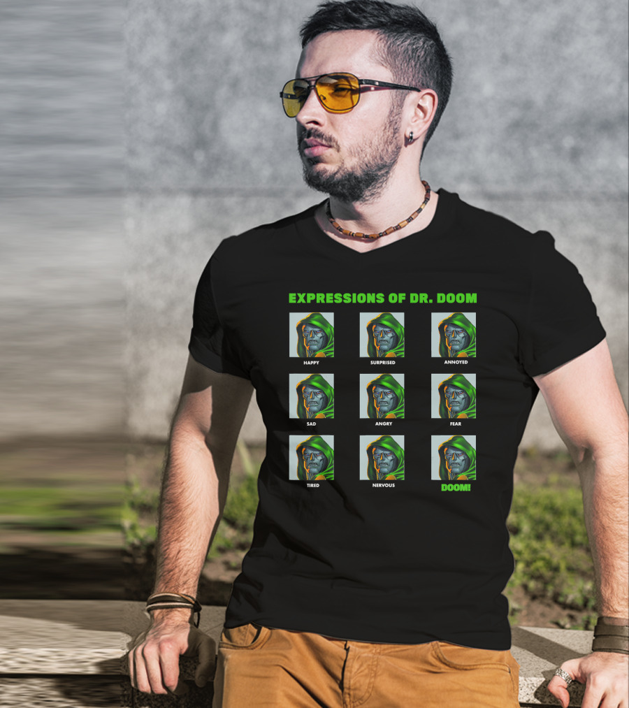 Expressions Of Dr. Doom Happy Surprised Annoyed Sad Angry Fear Tired Nervous Doom Panels T-Shirt