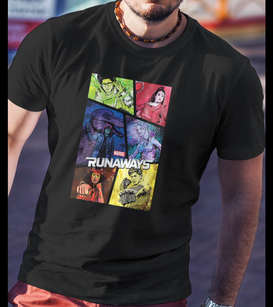 Marvel Runaways Character Color Block Grid With Comic Style T-Shirt