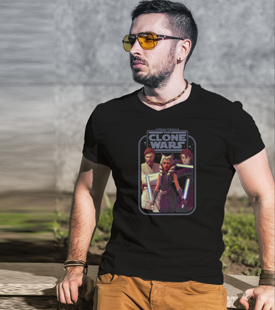 Star Wars The Clone Wars Jedi Heroes Group With Lightsabers T-Shirt