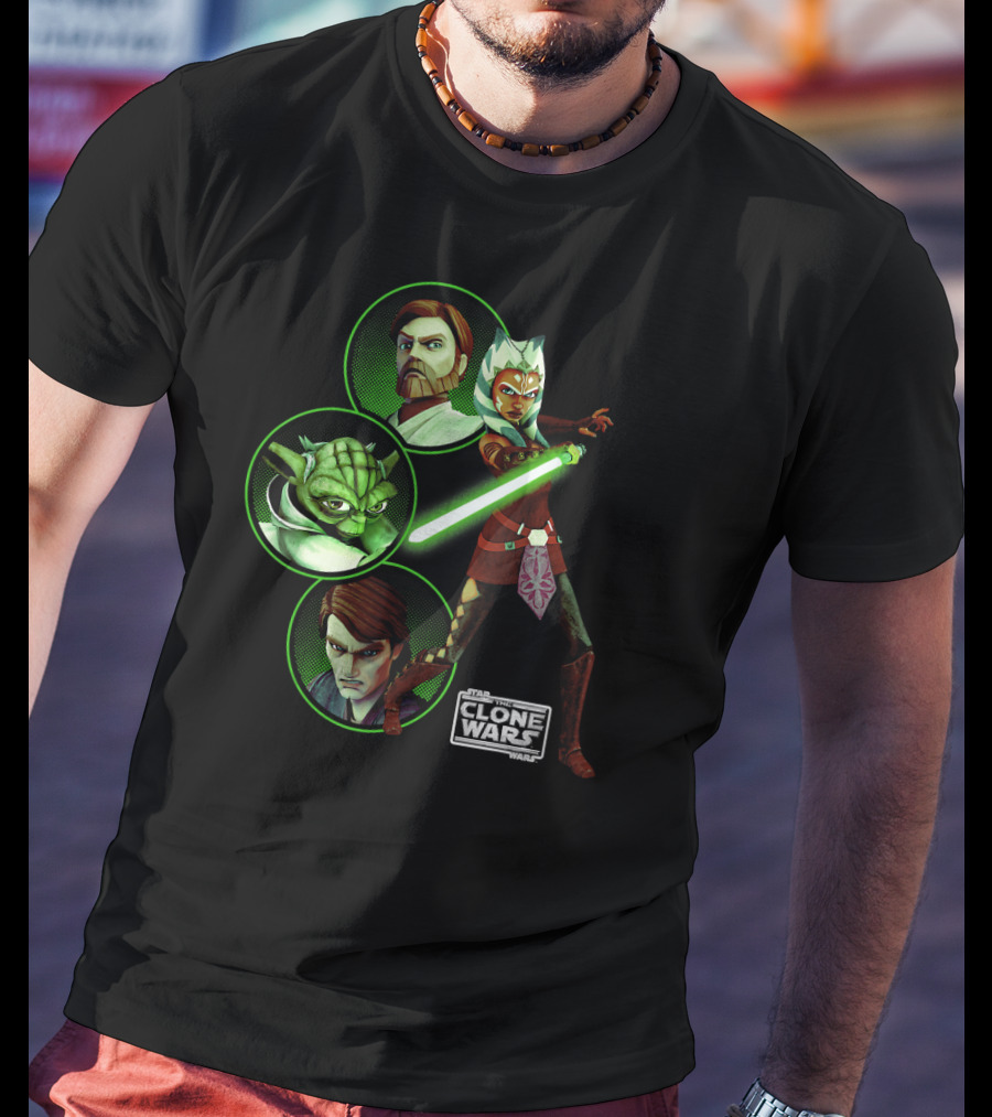 Star Wars The Clone Wars Yoda Ahsoka Obi-Wan Anakin Rebel Alliance Group Shot T-Shirt