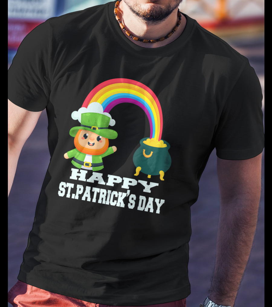 HAPPY ST. PATRICK'S DAY Rainbow Leprechaun Pot Of Gold T-Shirt