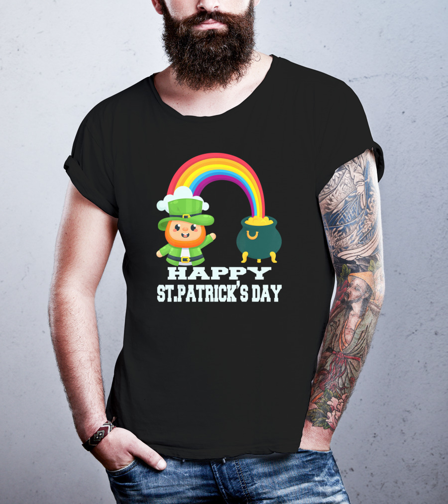 HAPPY ST. PATRICK'S DAY Rainbow Leprechaun Pot Of Gold T-Shirt