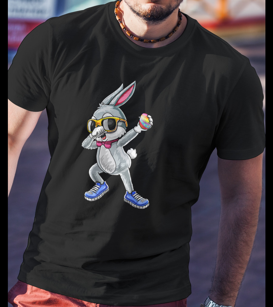 Dabbing Bunny Easter Day Glasses Rabbit Egg Sneakers Bow Tie T-Shirt