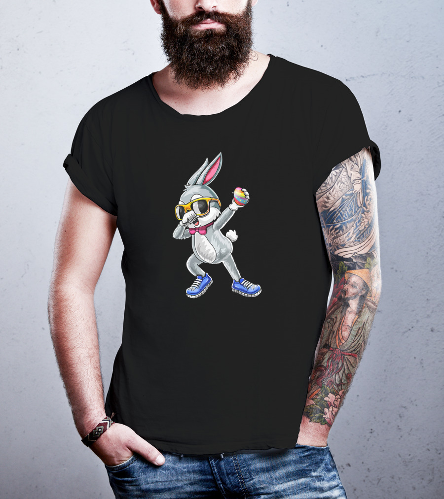 Dabbing Bunny Easter Day Glasses Rabbit Egg Sneakers Bow Tie T-Shirt