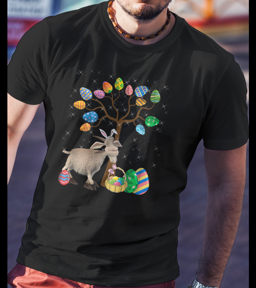 Goat Animal Pet Easter Egg Hunt Under Decorative Egg Tree T-Shirt