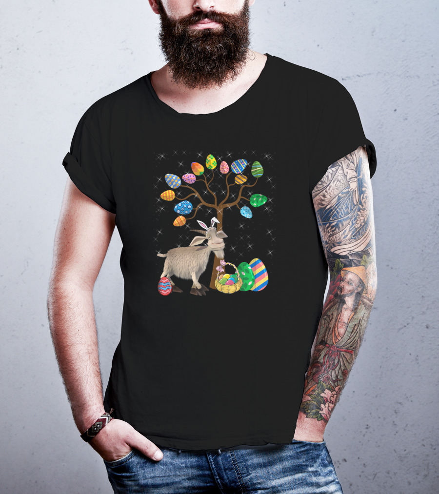 Goat Animal Pet Easter Egg Hunt Under Decorative Egg Tree T-Shirt