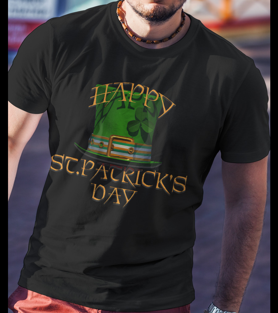 Happy St Patrick's Day Green Top Hat With Shamrock T-Shirt