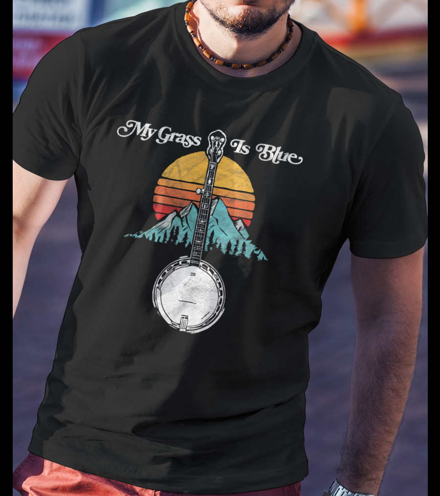 My Grass Is Blue Banjo Rocky Mountain Sunset T-Shirt