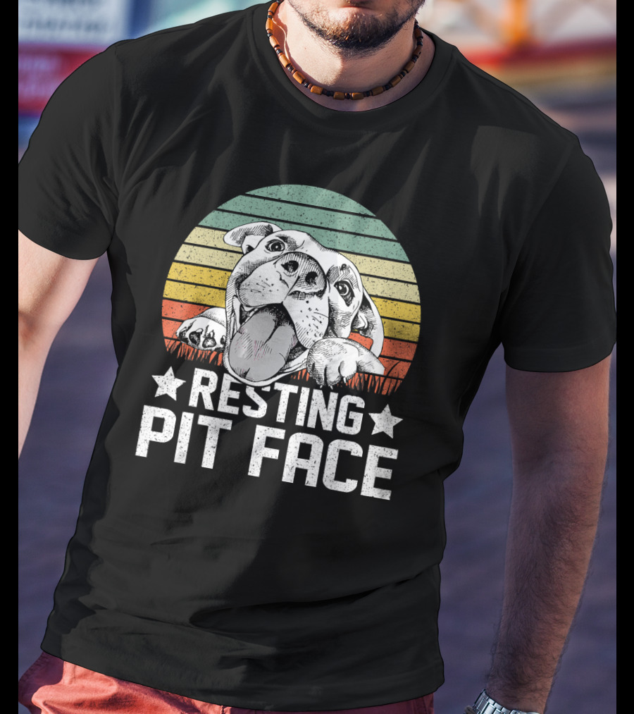 Vintage Resting Pit Face Pitbull Retro Sunset T-Shirt