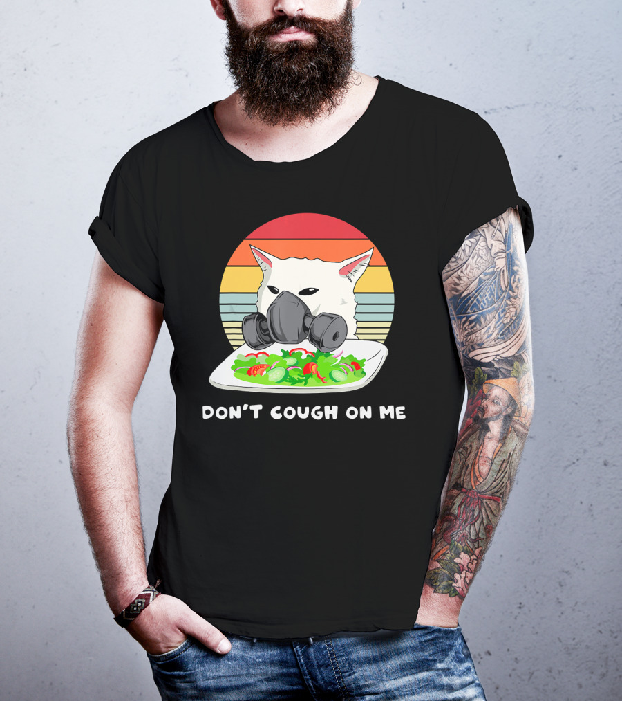 Don't Cough On Me Masked Cat Meme Plate Of Salad Retro Stripes T-Shirt